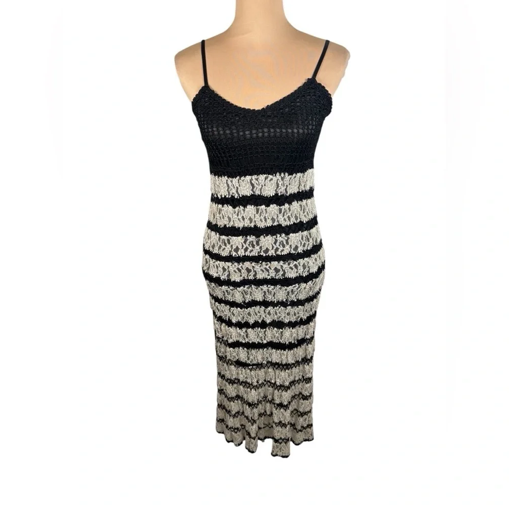 Free People black combo striped knit midi dress size Small